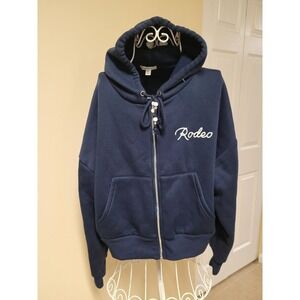 FOURTEEN TWELVE‎ Navy Rodeo Lasso Embroidered Zip Up Hoodie Sweatshirt Womens XL